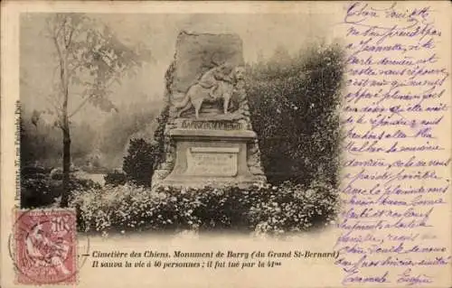 Ak Asnières sur Seine Hauts-de-Seine, Hundefriedhof, Monument de Barry