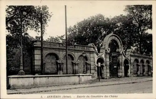 Ak Asnières sur Seine Hauts-de-Seine, Hundefriedhof, Eingangstor