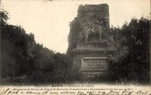 Ak Asnières sur Seine Hauts-de-Seine, Hundefriedhof, Monument de Barry