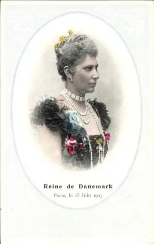 Passepartout Ak Louise von Schweden Norwegen, Königin von Dänemark, Staatsbesuch Paris 15 Juni 1907