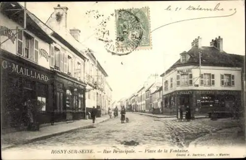 Ak Rosny sur Seine Yvelines, Rue Principale, Place de la Fontaine