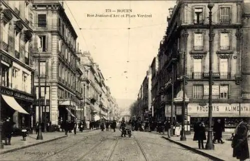 Ak Rouen Seine-Maritime, Rue Jeanne d’Arc, Place Verdrel