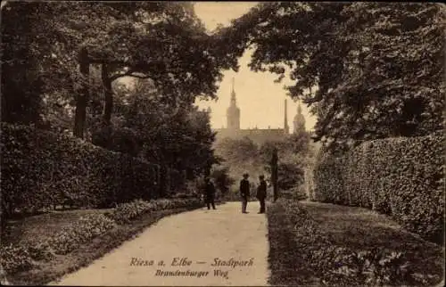 Ak Riesa an der Elbe Sachsen, Spaziergänger auf dem Brandenburgerweg im Stadtpark