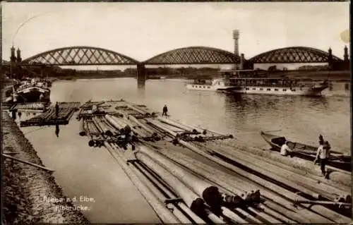 Ak Riesa an der Elbe Sachsen, Elbbrücke, Dampfer