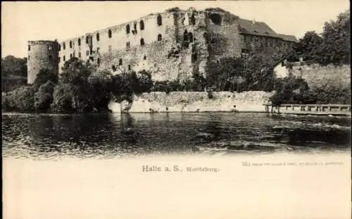 Ak Halle an der Saale, Blick auf die Moritzburg vom Fluss