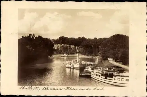 Ak Halle an der Saale, Lehmann-Felsen, Boote