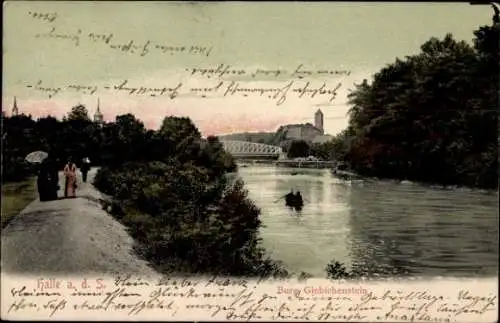 Ak Giebichenstein Halle an der Saale, Burg, Boot, Brücke