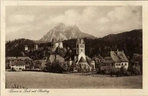 Ak Füssen am Lech Allgäu, Teilansicht, Säuling