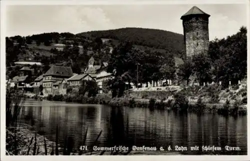 Ak Dausenau an der Lahn, Teilansicht, Schiefer Turm