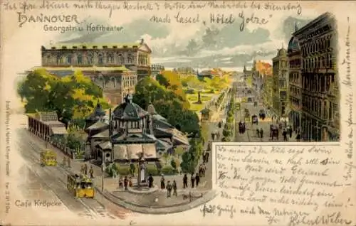 Künstler Litho Hannover in Niedersachsen, Georgstraße, Hoftheater, Café Kröpcke