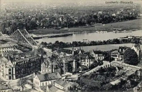 Ak Dresden Loschwitz, Blasewitz, Stadtansicht, Brücke, Elbe