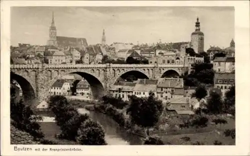 Ak Bautzen in der Oberlausitz, Teilansicht, Kronprinzenbrücke