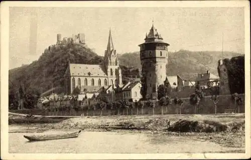 Ak Oberwesel am Rhein, Ruine Schönburg, Kirche, Turm