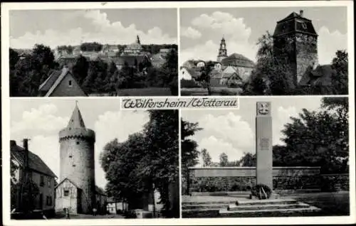 Ak Wölfersheim in Hessen, Gesamtansicht, Denkmal, Turm