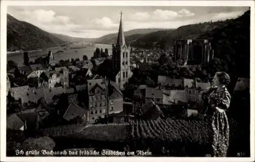 Ak Bacharach am Rhein, Totalansicht, Kirchturm