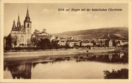 Ak Bingen am Rhein, Teilansicht, katholische Pfarrkirche