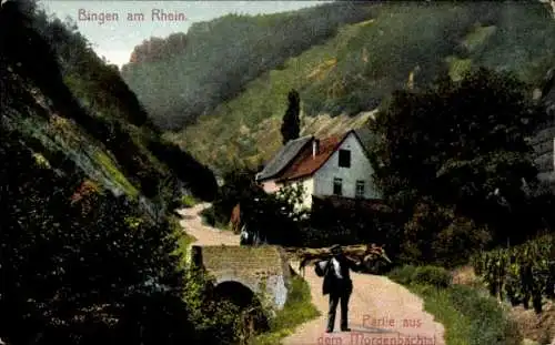 Ak Trechtingshausen, Morgenbachtal, Wegpartie mit Anwohnern