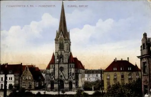 Ak Mundenheim Ludwigshafen am Rhein, evangelische Kirche