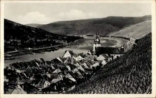 Ak Zell an der Mosel, Totalansicht, Kirchturm