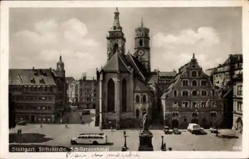 Ak Stuttgart in Württemberg, Stiftskirche, Schillerdenkmal