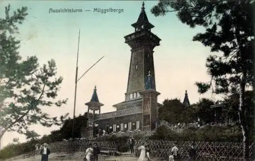 Ak Berlin Köpenick, Müggelberge, Bismarckwarte, Aussichtsturm, Passanten