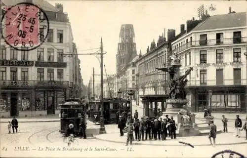 Ak Lille Nord, Place de Straßburg, Sacré Coeur, Straßenbahn