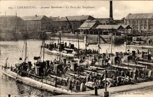 Ak Cherbourg Manche, Maritime Arsenal, Torpileur Post