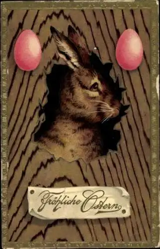 Präge Ak Glückwunsch Ostern, Osterhase, Ostereier