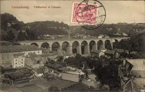 Ak Luxemburg, Pfaffenthal et Clausen, Viadukt, Wohnhäuser, Gärten, Kirche