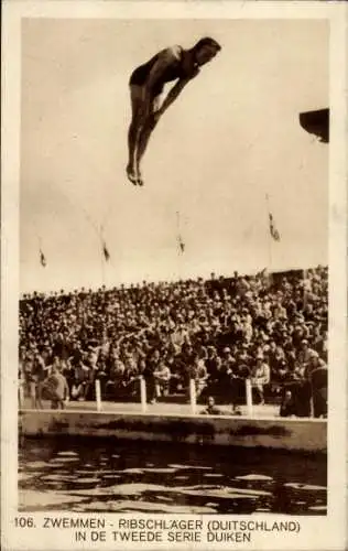 Ak Amsterdam, Olympia 1928, Turmspringer Ribschläger