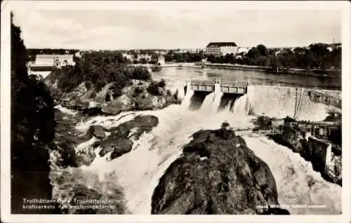 Ak Trollhättan Schweden, Blick zum Wasserkraftwerk