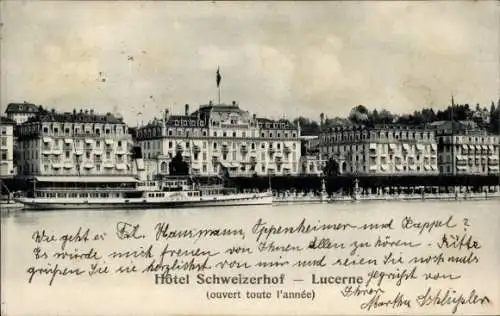 Ak Lucerne Luzern Stadt Schweiz, Hotel Schweizerhof, Salondampfer MS Uri