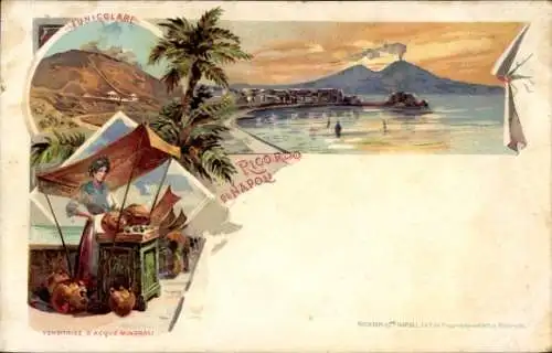 Litho Napoli Neapel Campania, Funicolare, Vesuvio, Venditrice d'Acque Minerali