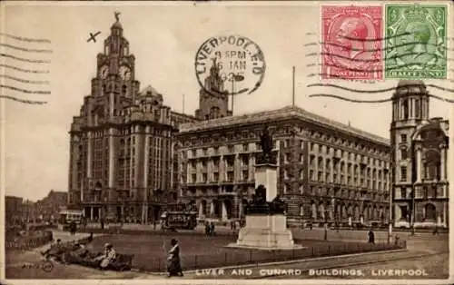 Ak Liverpool Merseyside England, Liver und Cunard Buildings