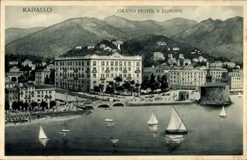 Ak Rapallo Liguria, Grand Hotel Europe, Segelboote