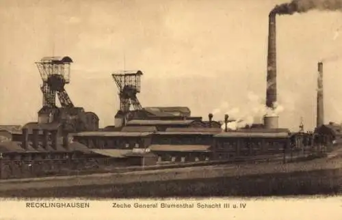 Ak Recklinghausen im Ruhrgebiet, Zeche General Blumenthal, Schacht III und IV