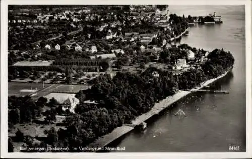 Ak Langenargen am Bodensee, Fliegeraufnahme, Strandbad