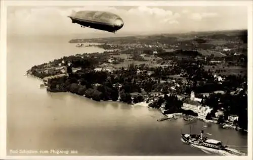 Ak Bad Schachen Lindau am Bodensee Schwaben, vom Flugzeug aus, Luftaufnahme, Luftschiff, Zeppelin