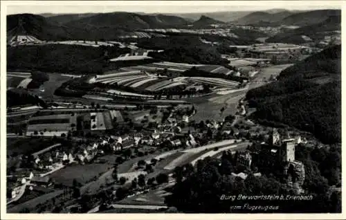 Ak Erlenbach bei Dahn in der Pfalz, Burg Berwartstein, Fliegeraufnahme