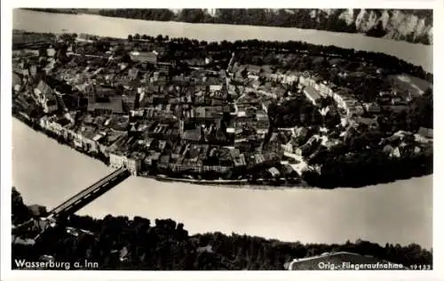 Ak Wasserburg am Inn Oberbayern, Fliegeraufnahme