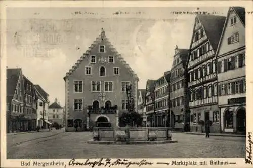 Ak Bad Mergentheim in Tauberfranken Württemberg, Marktplatz, Brunnen, Rathaus