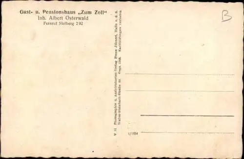 Ak Stolberg im Harz, Gast- und Pensionshaus Zum Zoll im Thyratal