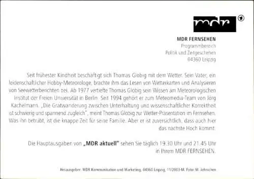 Ak Moderator Thomas Globig, Portrait, Autogramm