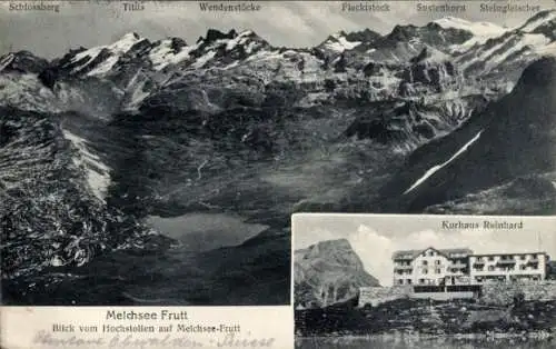 Ak Melchsee Frutt Kerns Kanton Obwalden, Kurhaus Reinhard, Blick vom Hochstollen