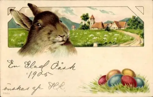 Litho Glückwunsch Ostern, Osterhase, Ostereier, Haus