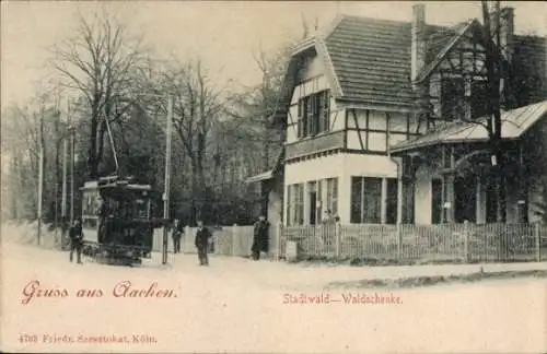 Ak Aachen in Nordrhein Westfalen, Aachener Stadtwald, Waldschenke, Straßenbahn