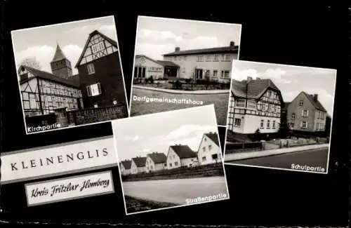 Ak Kleinenglis Borken Hessen, Schule, Kirche, Dorfgemeinschaftshaus