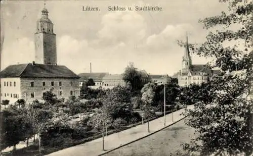 Ak Lützen im Burgenlandkreis, Schloss, Stadtkirche