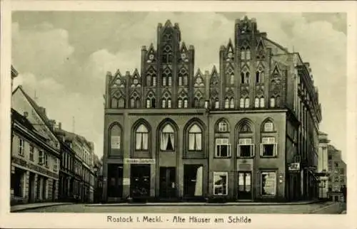 Ak Hansestadt Rostock, Alte Häuser, Schild