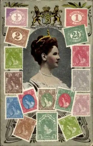 Briefmarken Ak Königin Wilhelmina der Niederlande, Wappen